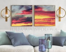 90inch Huge Sunset Wallart Art Twopiece Walldecor Art Cloudpainting Prints Setof2 Abstract Canv Sunset Wall Art Cloud Painting Abstract Canvas Art