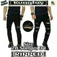 Size 28 29 30 31 32 33 34 Warna Black Hitam Robek Celana Jeans Panjang Skinny Pensil Fashion Pria Krc01 Ripped Jeans Black Jeans Pants