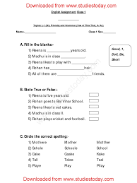 cbse class 1 english assignments 1 my friends and grammer pdf pdf