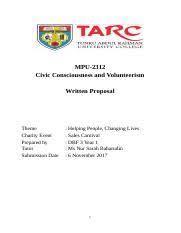 Volunteerism and community involvement have been demonstrated to offer benefits both to communities and to volunteers themselves. Civic Report Charity Project Mpu 2312 Civic Consciousness And Volunteerism Written Proposal Theme Charity Event Prepared By Tutor Submission Date Course Hero