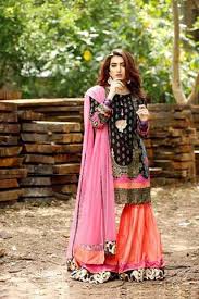 Black And Orange Dress Pakistani Black Shirt With Orange Ghagra And Pink Dupatta By Zahra Ahmad Eid Dresses For Girls In Pakis Pakistani Dress Design Eid Dresses For Girl New Pakistani Dresses