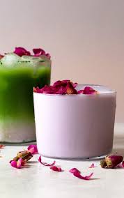 Iced Matcha Rose Latte And Iced Rose Latte Iced Tea Recipes Iced Matcha Ice Coffee Recipe