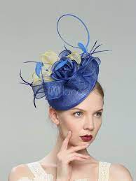 Fascinator Hat Wedding Party Blue Linen Feathers Royal Vintage Bridal Hair Accessories Vintage Bridal Hair Accessories Vintage Bridal Hair Fascinator