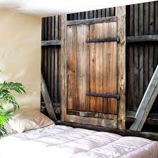 Country Wall Hanging Wood Door Print Tapestry Wood Wall Decor Bedroom Gate Wall Decor Rustic Doors