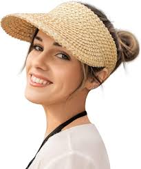 Visors for Women, Straw Sun Visors for Women Beach Hats for Women Packable  Sun Hat Womens Visor Handmade Straw Hats for Women Beige at Amazon Women's  Clothing store