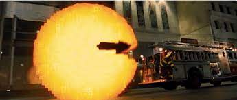 El Pacman De Pixels Come Un Camion De Bomberos Suburbano Cine Cine Camion De Bomberos Bomberos
