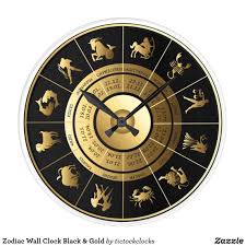 Black And Gold Wall Clock Zodiac Wall Clock Black Gold Zazzle Com Wall Clock Clock Black Gold