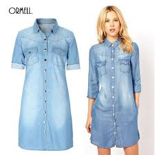 2016 Summer Denim Dress Women Plus Size Three Quarter Sleeve Dress Blue Denim Jeans Dress Fo Womens Denim Dress Three Quarter Sleeve Dresses Casual Denim Dress