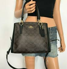 Black And Brown Coach Purse Coach F39741 Brown Black Signature Minetta Crossbody Handbag Pvc Canvas Leather Coach Crossb Cross Body Handbags Black Coach Purses Black Leather Coach Purse
