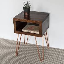 Ella Bedside Table Side Table Small Table Dark Oak Reclaimed Wood Copper Ha Vintage Industrial Furniture Handmade Bedside Tables Bedroom Seating Area