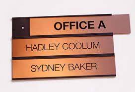 Changeable office signs with clear acrylic plates these changeable office signs can be mounted to a wall or door to allow employees and/or visitors to easily locate destinations in the workplace. Interchangeable Name Plates Custom Office Signs Salon Signs