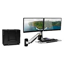 Mount It Sit Stand Wall Mount Workstation Articulating Standing Desk For Dual Monitors Floating K Quill Com
