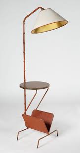 Jacques Adnet Leather Over Wood Brass And Wood Floor Lamp With Integrated Table And Magazine Rack 1950s Lampadaire Bois Lampadaire Design Lampadaire Diy