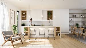 Limestone countertop and wooden cabinet insides. Scandinavian Kitchen Design In Brisbane Kitchens By Kathie