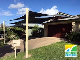 Shade Sail Installation Of Twin Overlapping Sails At Ormeau Shade Sail Installation Shade Sail Outdoor Structures