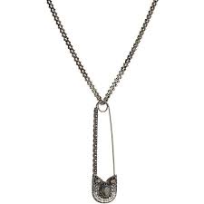 Alexander Mcqueen Encrusted Safety Pin Necklace 835 Liked On Polyvore Featuring Men S Fash Mens Necklace Pendant Mens Silver Pendants Mens Silver Necklace