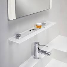 The very modern lines of this 23 inch wall mounted frosted glass bathroom shelf by gedy will complement a contemporary bath, shower, half bath or powder room. Bathroom Glass Shelf Horitahomes Com