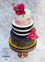 Black And White Watercolor Cake Buttercream Cake With Watercolor Effect Stenciled Gold Over Black Striped Cake Watercolor Cake Black And White Wedding Cake