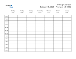 Free february 2021 printable monthly calendar wall. Weekly Calendar February 7 2021 To February 13 2021 Pdf Word Excel
