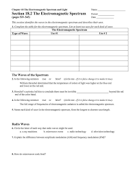 The Electromagnetic Spectrum Worksheet Answers Electromagnetic Spectrum Chemistry Worksheets Worksheets