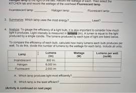 Make estimates for how long each item is used on a daily basis to get an estimate for the total power consumed during a day, a week, a month, and a year, and how that relates to consumer costs and environmental impact. Activity A Comparing Light Get The Gizmo Ready Chegg Com