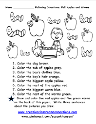 Free Following Directions Worksheet Features Adorable Apples And Worms Simple Directions Focus On C Speech Activities Special Education Free Butterfly Lessons
