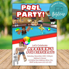 Roblox Birthday Party Game Ideas Printable Roblox Pool Party Invitation Instant Download In 2020 Pool Party Invitations Pool Birthday Party Party Invitations