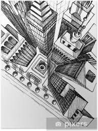 Poster Vue D En Haut D Un Gratte Ciel Ville Dessin Croquis Vue Aerienne Pixers Nous Vivons Pour Changer Ville Dessin Dessin Architecture Dessin Immeuble