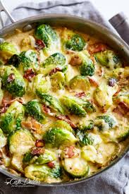Creamy Garlic Parmesan Brussels Sprouts Bacon Cafe Delites Recipe Veggie Dishes Recipes Sprout Recipes