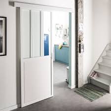 Porte Coulissante Aluminium Blanc Atelier Verre Clair Artens H 204 X L 73 Cm