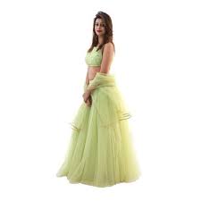 Green colour lehenga choli designs. Lemon Net Ladies Designer Lehenga Choli Dupatta Fabric Net Id 20615891148