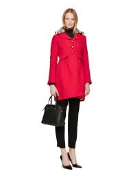 Kate Spade Faux Fur Collar Dresscoat In Red Lyst