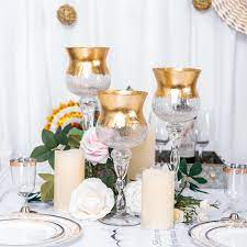 How to create a candle centerpiece that your guests will glow about. Candles Candle Holders 3 Clear Gold 12 14 16 Tall Glass Hurricane Candle Holders Vases Centerpieces Home Garden