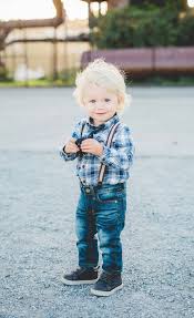 Toddler Boy Style Skinny Jeans Tie Suspenders Blonde Curly Hair Plaid Shirt Little Boy Outfits Toddler Boy Haircuts Toddler Haircuts