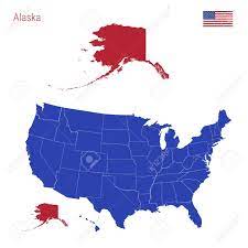 Tabloid size map of united states, showing natural and political features. The State Of Alaska Is Highlighted In Red Blue Vector Map Of Royalty Free Cliparts Vectors And Stock Illustration Image 123847438