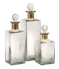 Etched 3 Piece Decorative Bottle Set Bottles Decoration Decanter Set Glass Decanter