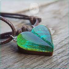 Wood Resin Heart Couple Heart Pendant Green Heart Gift For Etsy In 2021 Wood Resin Jewelry Resin Jewelry Wood Resin