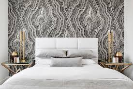 The most common bedroom accent wall material is metal. White Headboard With Black And White Accent Wall Transitional Bedroom
