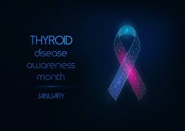 Premium Vector Thyroid Disease Awareness Month Banner With Thyroid Gland And Protection Shield On Dark Blue