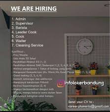 Lowongan Kerja Plumeria Cafe Ristorante Jatinangor Sumedang Januari 2018 Barista Pendidikan Wanita