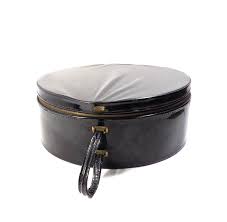 Large Truly Light Luggage Black Round Hat Box Vintage 1950s Patent Leather Storage Box Overnight Train Case Travel Bag Leather Storage Light Luggage Vintage 1950s
