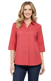 Women's Regular Fit 3/4 Sleeve Button Down Collared Camp Shirt