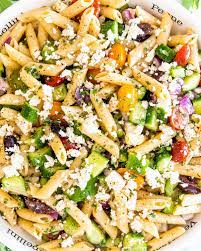 139 calories, 11g fat (3g saturated fat), 10mg cholesterol, 375mg sodium, 6g carbohydrate (2g sugars, 3g fiber), 5g protein. Greek Pasta Salad Jo Cooks