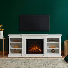 The mantel easily accommodates flat panel tv's up to 80 inches. 72 Fresno White Electric Media Fireplace