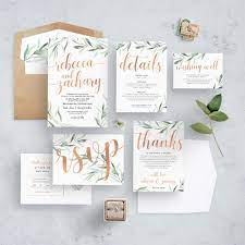 Boho Rustic Eucalyptus Rose Gold Wedding Invitation Suite Rose Gold Wedding Invitations Copper Wedding Invitations Wedding Invitations Boho