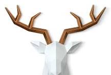 SAC SMARTEN ARTS Faux Taxidermy Animal Head Wall Decor - White Deer Head  Wall Mount - Decorative Gold Deer Antlers Wall Decor by 14 x11 inches