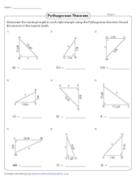 These printable worksheets have exercises on finding the leg and hypotenuse of a right triangle using the pythagorean theorem. Pythagorean Theorem Worksheets