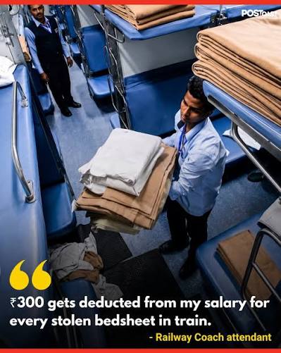 More than 1.27 crore bedsheets, blankets, towels, pillows, and pillow  covers were reported stolen from Indian Railways' AC coaches between  January 2022 and May 2026, highlighting the massive scale of linen theft
