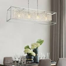 Modern Rectangular Chrome Frame Pendant Light Crystal Chandelier Dining Room Dining Table Pendant Light Frame Pendant Light