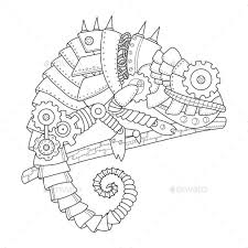 Steampunk Style Chameleon Mechanical Animal Coloring Book Vector Illustration Steampunk Drawing Steampunk Coloring Book Steampunk Art Drawing